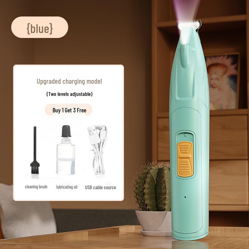 Rechargeable Pet Paw & Hair Trimmer - Safe Rounded Edge, Low Noise, Vibrating Electric Clipper with Light