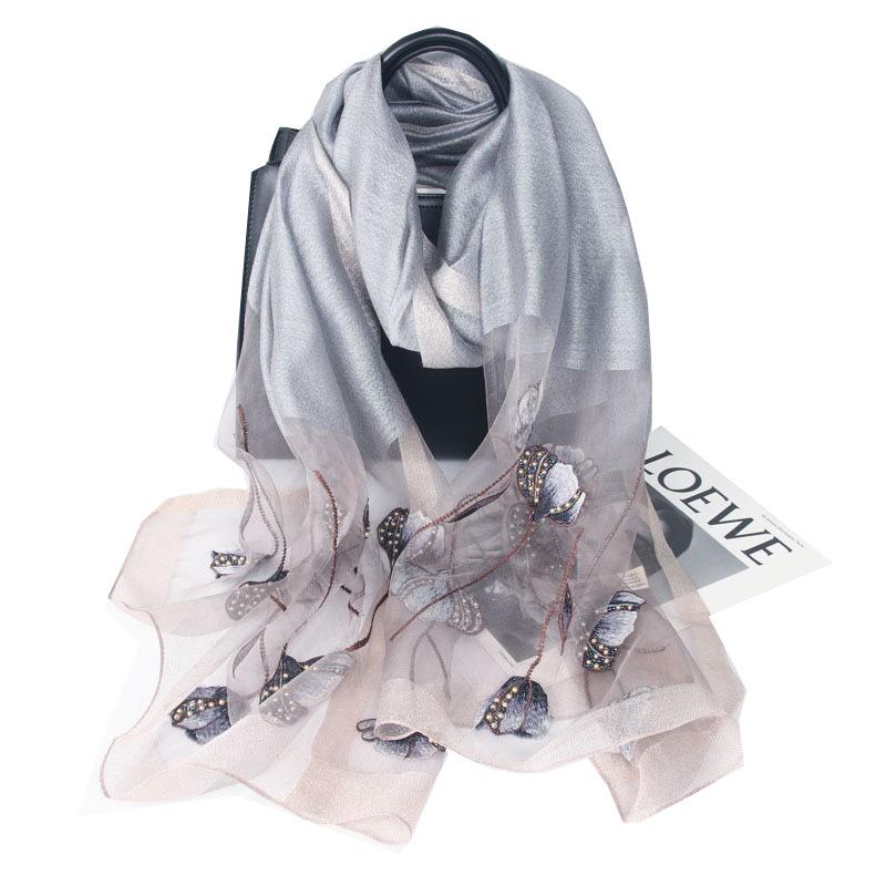 Embroidery Embroidery Handmade Embroidery Silk Wool Silk Scarf Women'S Spring And Autumn Versatile Solid Color Scarf Fashion Shawl Shawl