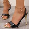 Design Thin Super High Heels Sandals Women Summer Pointed Toe Metal Ankle Sandals Woman Sexy Black Nightclub Shoes