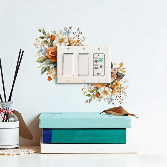 Flower Lamp Switch Sticker Removable Self-Adhesive Floral Wall Decal Peel And Stick Decorative Socket Surround Decals for Bedroom Living Room Home