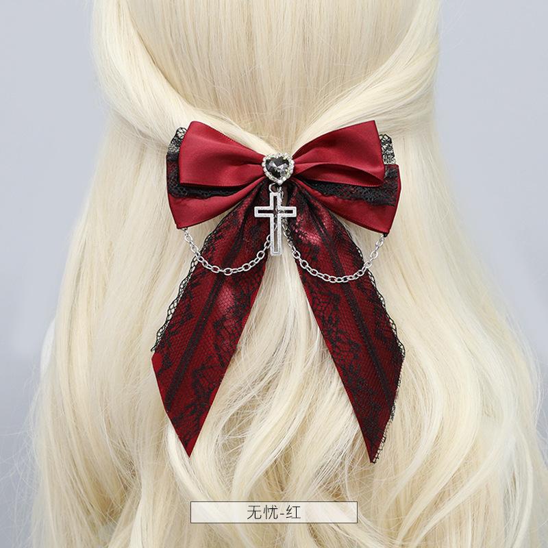 1Pcs Ladies' Lace Bow Hair Pin Gothic Cross Hair Clip Women Ponytail Clip Hair Accessories