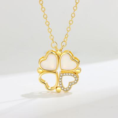 Love Four-Leaf Clover Necklace Women Wear Two Opal Collarbone Chain Women 520 Valentine'S Day Gift