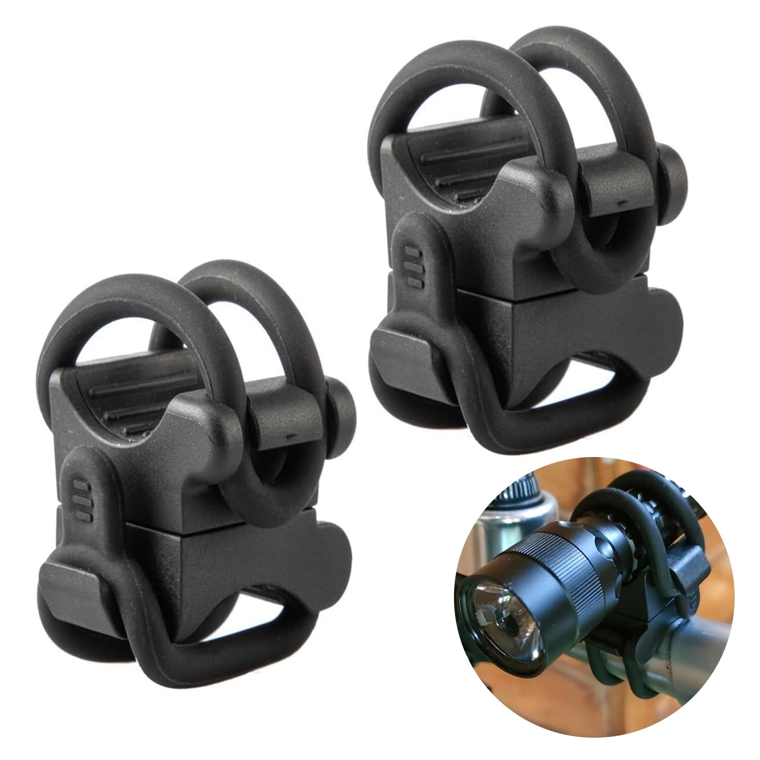 

PAVIKE Bicycle Light Holder of Flashlight Bicycle Cycle Light Bike Clip Light Clip Fixed Bicycle Cycling Compatible with Round Flashlights (Set 2) чёрный