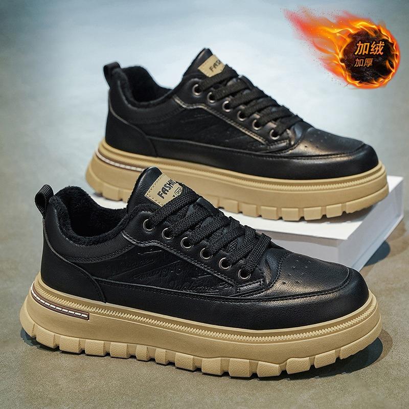 

Winter Shoes Men Waterproof Warm Versatile Casual Shoes Thick Soles Heightening Casual Leather Shoes 39 чорний
