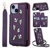 For iPhone 14/13 Case Embroidered Tulips PU Leather Card Holder Back Cover with Shoulder Strap/Wrist Strap