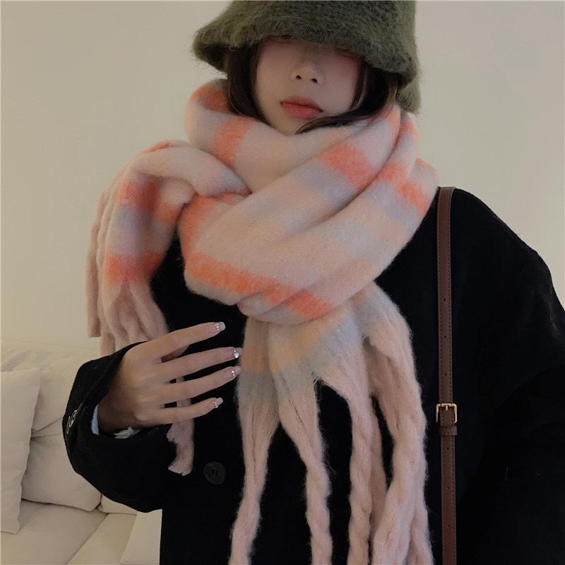 New Maillard Imitation Cashmere Scarf Shuxin Plaid Korean Version Thickened Warm Soft Waxy Shawl Couple Scarf
