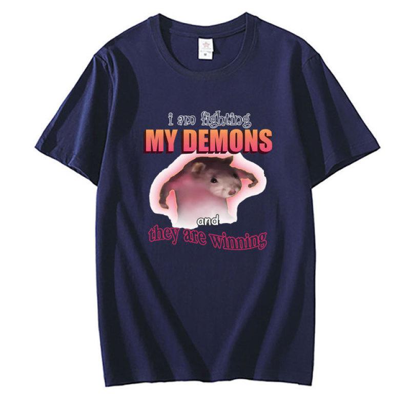 Funny I Am Fighting My Demons and They Are Winning T Shirts Women Casual Loose Tshirt Cute Kawaii Mouse Meme Graphic Unisex T-shirt