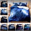 3D Galaxie Wolf Blaues Mondlicht Bettwäsche-Sets - 3-teilige Bettbezüge in den Größen Queen, Full, Twin, King. Perfekt für Teenager