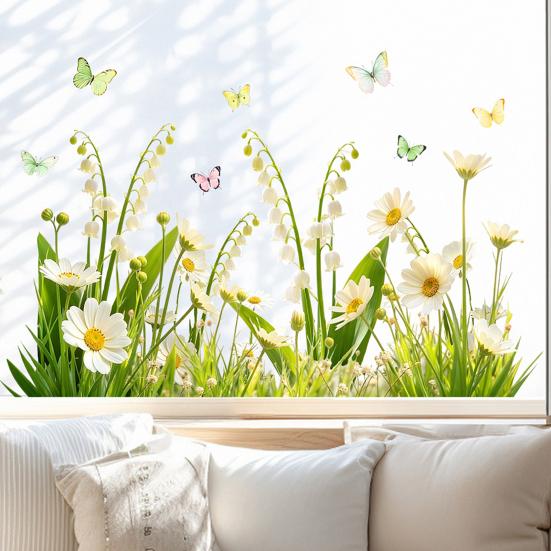 Bílá květinová fólie na okno Odnímatelná vodotěsná PVC květinová statická skleněná nálepka Jarní dekorace okna pro domácnost, kancelář, obývací pokoj