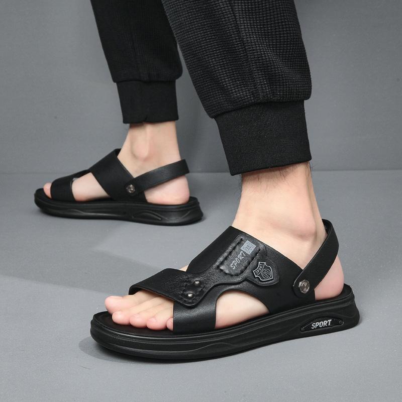 Men's Sandals Leather Summer Beach Shoes New Driving Wear Non-slip Dual-purpose Dad Sandals Men