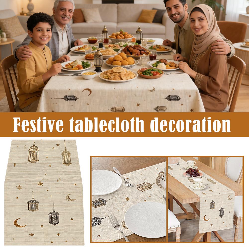 Ramadan Star Moon Lantern Table Runner 180×35cm Festival Decoration, Premium Wrinkle-Resistant Polyester Elegant Printed Design