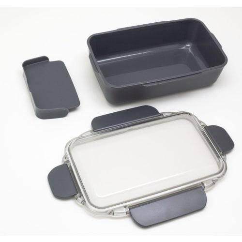 OSK Bento Box with Dividers, 900ml, Calm Color Charcoal, CMC No.3, Made In Japan, Antibacterial, Dishwasher and Microwave Safe, PCD-900
