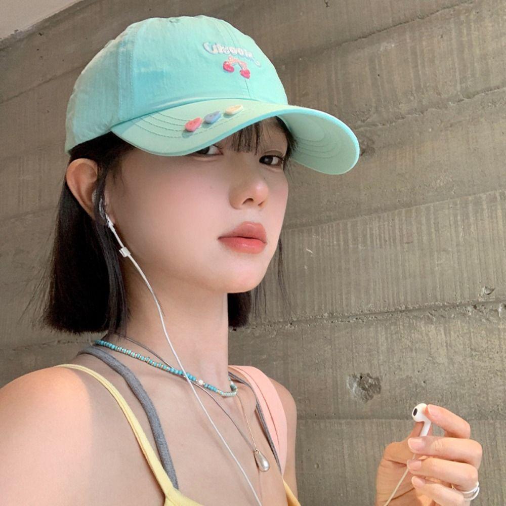 Breathable Cherry Baseball Cap Adjustable Wide Brim Big Head Cap Casual Sunshade Hat  Outdoor Sport
