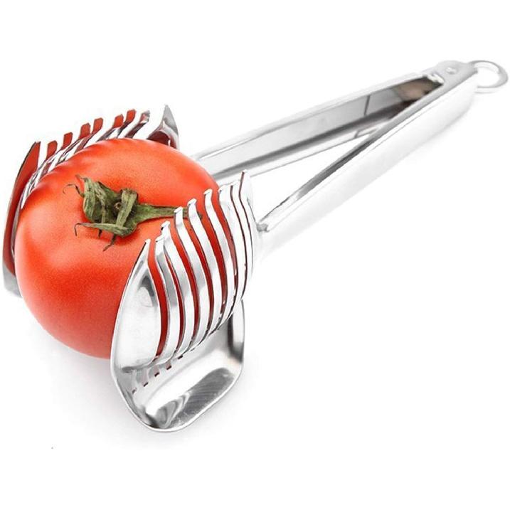 KAYCROWN Tomato Slicer Lemon Cutter Multipurpose Handheld Round Fruit Tongs Stainless Steel Onion Holder Easy Slicing Kiwi Fruits & Vegetable Tools