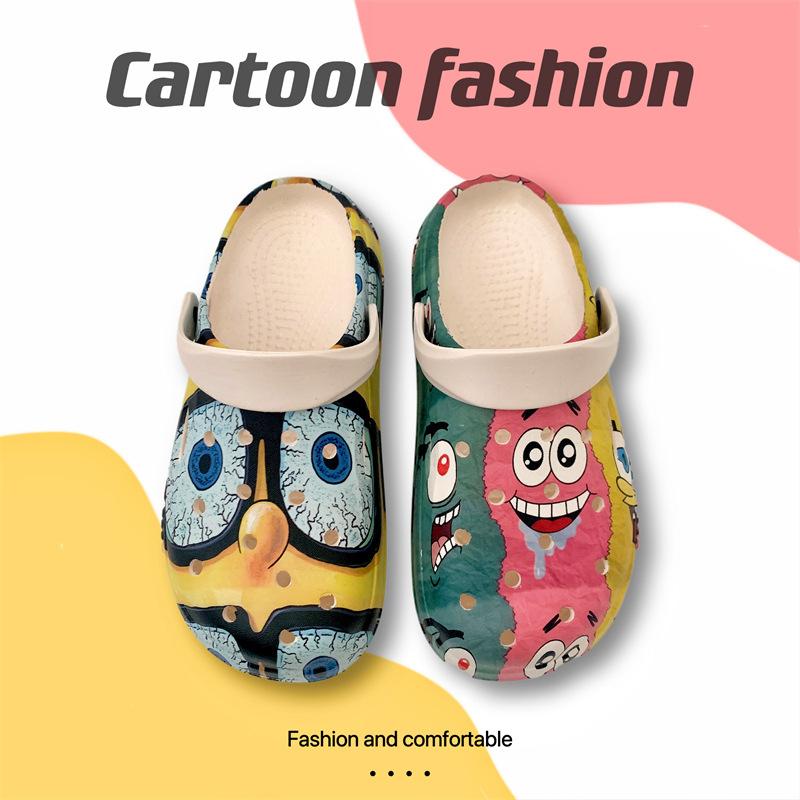 Cool slippers women's summer outer wear household thick-soled non-slip hole shoes ins couple beach slippers men