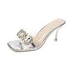 Comemore Shiny New Thin High Heels Sandals Open Toe Platform Clog Party Sandals Woman Rhinestone Silver Slippers 2025