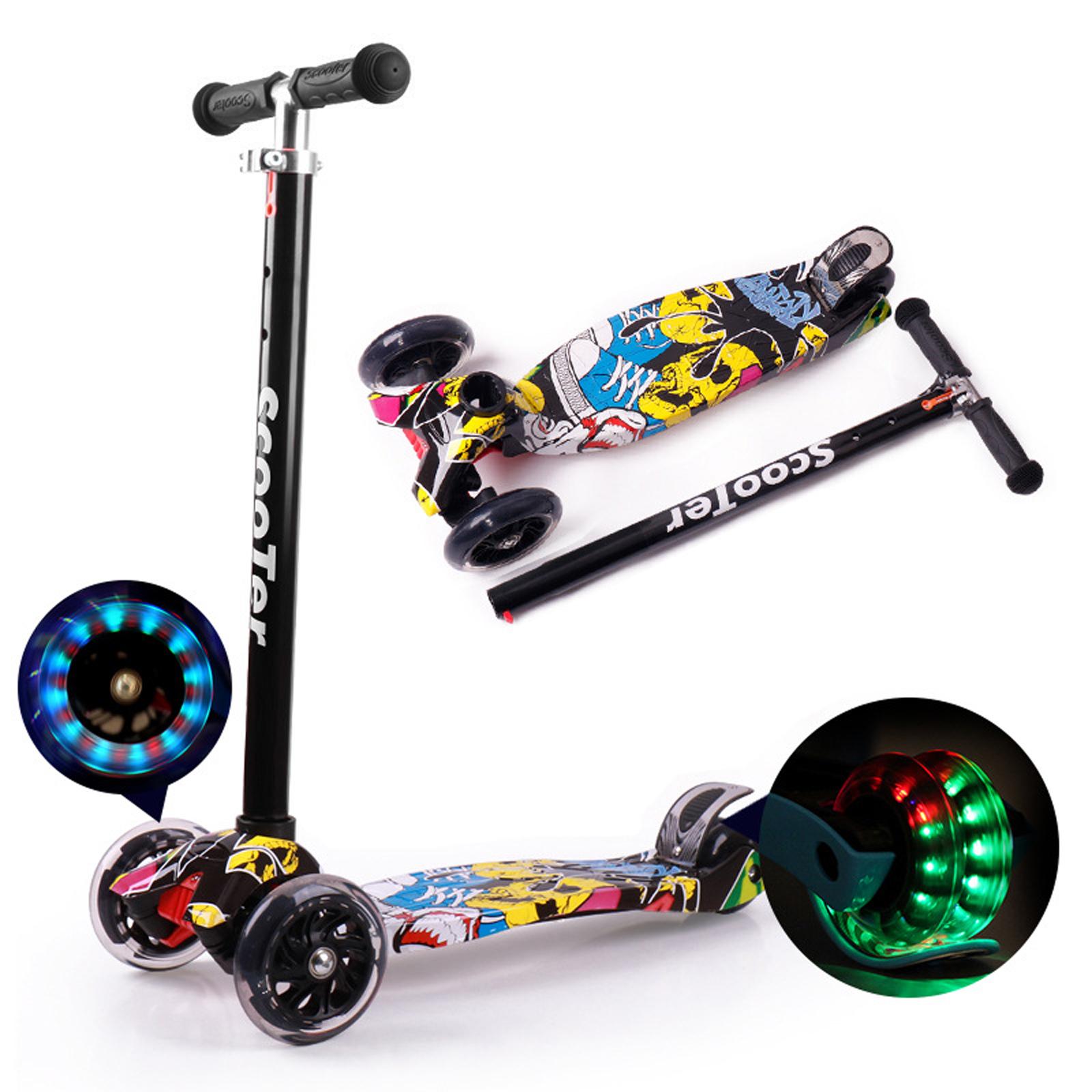 Trottinette pliable pour enfants, trottinette à 3 roues avec roues lumineuses, trottinette pour tout-petits de 3 à 8 ans jaune/noir