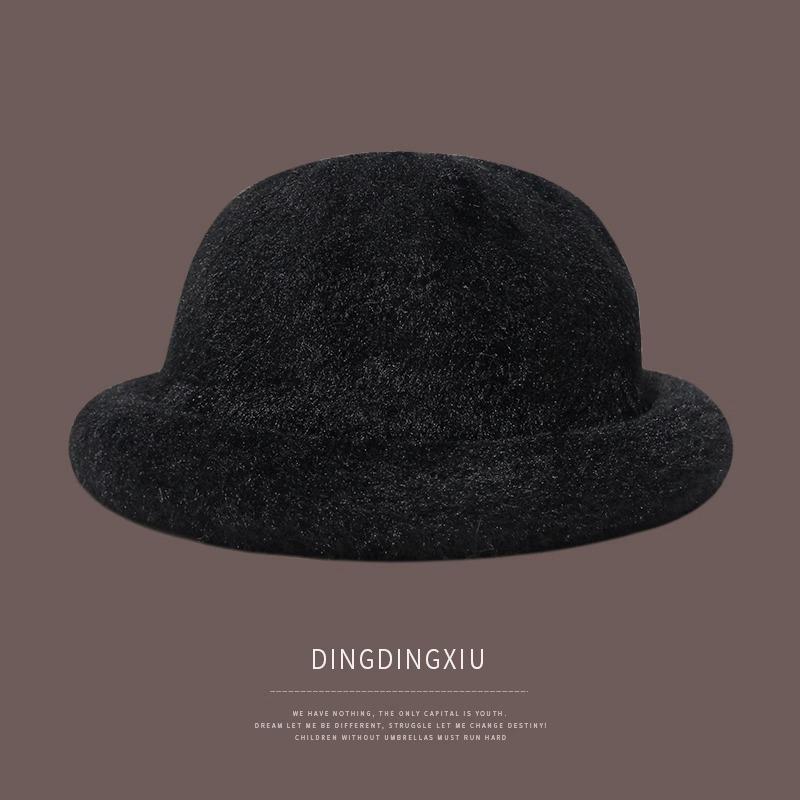 Bucket hat women's winter warm hat plush top hat knitted basin hat thick light luxury high sense