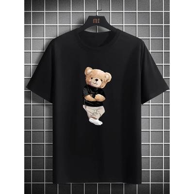Europäische Größen Süßes Teddybär T-Shirt | Weiches Atmungsaktives Tee mit Entzückendem Teddybär, Leichte Sommerkleidung