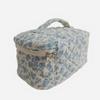 Blue Floral Quilted Cosmetic Bag Large Capacity Handheld Makeup Organizer Travel Toiletry Bag