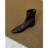 Retro Low-heeled Short Boots Femininity Pointed Elastic Thin Boots Slope Heel Flat Bottom Versatile Short Boots Autumn and Winter