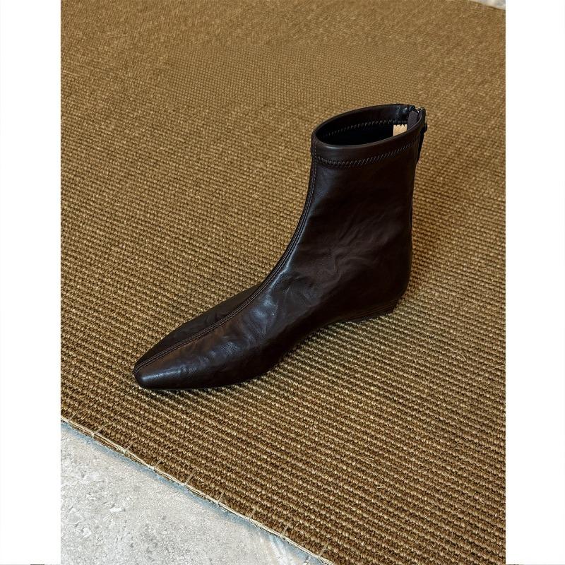 Retro Low-heeled Short Boots Femininity Pointed Elastic Thin Boots Slope Heel Flat Bottom Versatile Short Boots Autumn and Winter