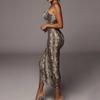 Women Fashion V-Neck Snake Leopard   Sleeveless Strap Knee-length Dress