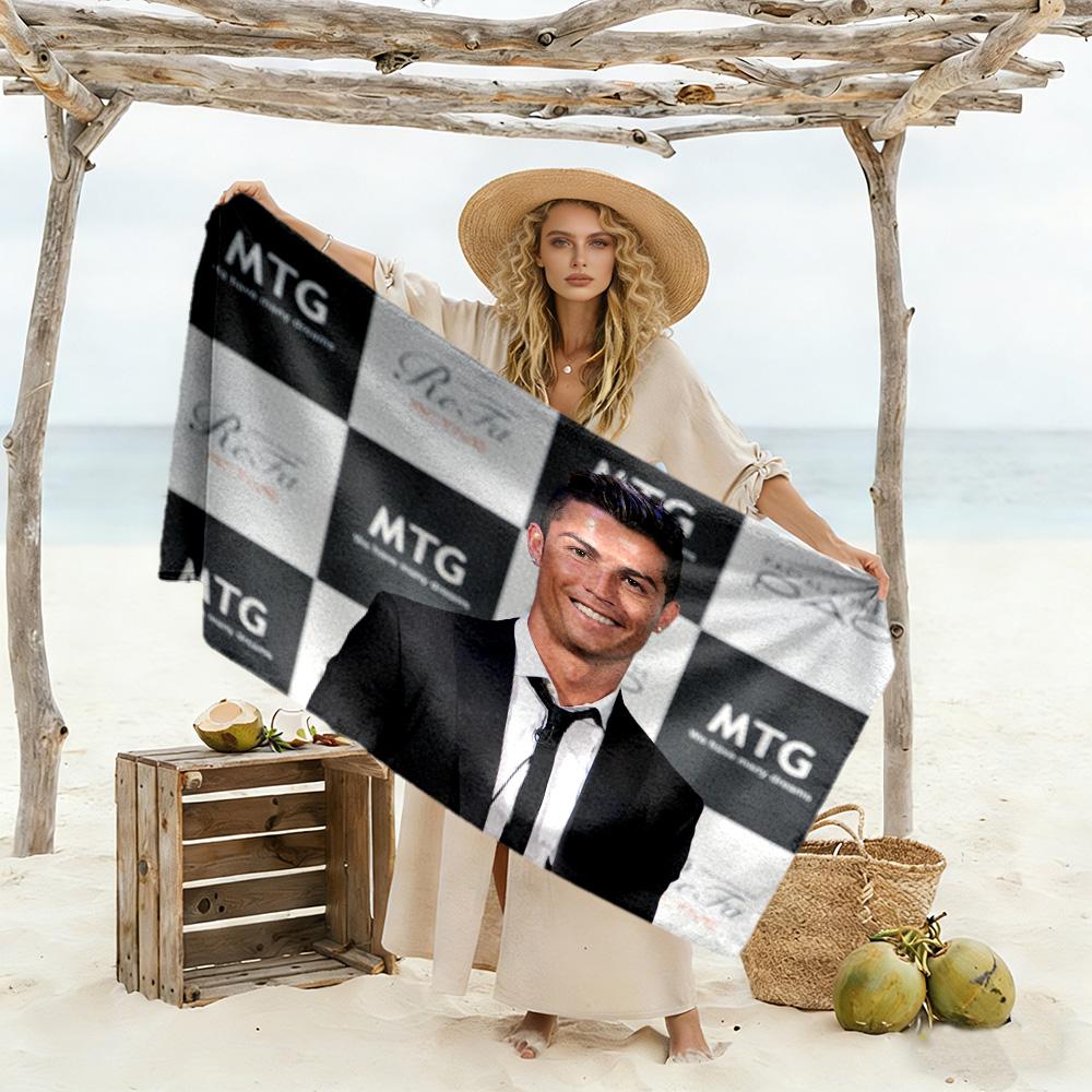 Cristiano Ronaldo's Blue Suit Beach Towel Super Soft Microfiber Quickdry Fabric Comfortable Lightweight