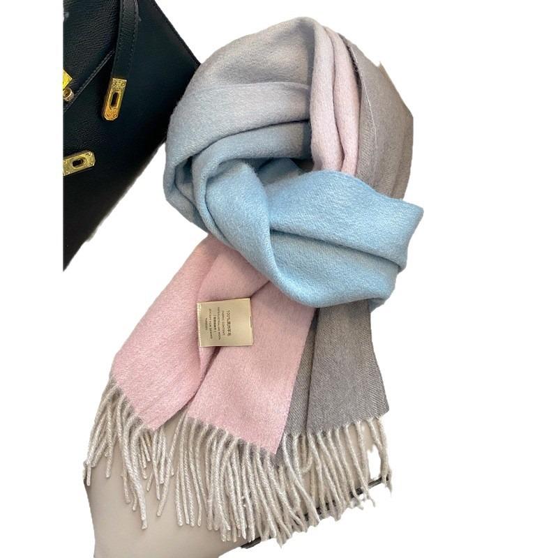 New Double-sided Gradual Change Scarf Women's Fashion Winter Pure Wool Fringed Long Warm Scarf