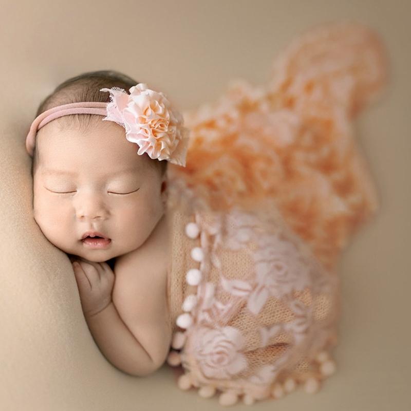 Wrap Blanket for Baby Photography Props Tassel Blanket Rose Flower Headband Newborn Photo Posing Props Photo Accessories