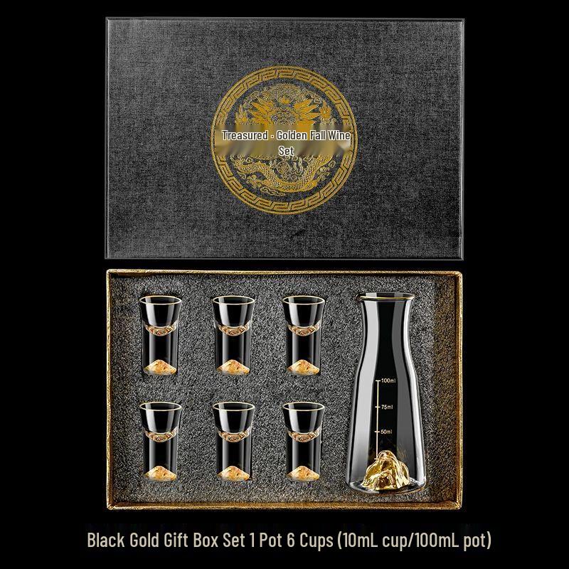 Xuan Kun Pai Gold Foil Crystal Baijiu Glass Set with Decanter