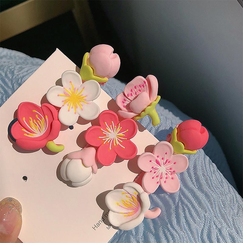 Fashion Pink Sakura Peach Blossom Hairpins Headwear For Women Girls Korean Version Sweet Flower Hair Clip Hair Accessories