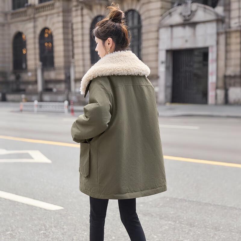 Women's Loose-Fit Lapel Collar Fleece Jacket with Pockets