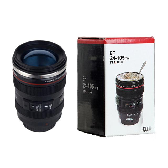 Stainless Steel Camera EF24-105mm White Black Coffee Mugs Coffee Lens Mug Canecas Tazas Vaso Caf Coffee Cups Creative Gift
