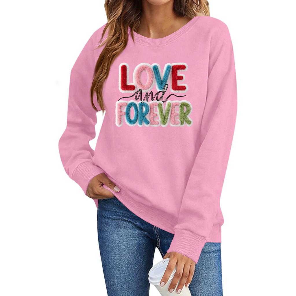 Valentines Sweatshirts For Women Love Heart Graphic Pullover R-neck Long Sleeve Tops Valentine's Day Sweatshirt