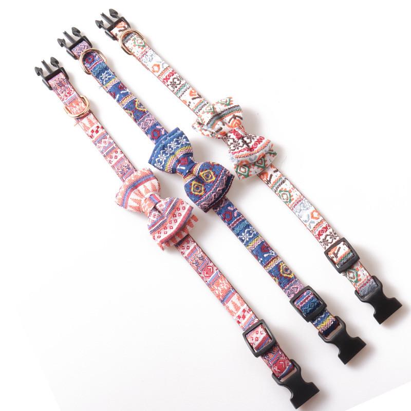 Style Vibrant Ethnic Pet Collar Double Layer Butterfly Shaped Pattern Design