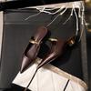 Simple Pointed Slippers Women's Thick Heel Medium Heel Half Slippers Metal Bag Head Sandals Half Tray