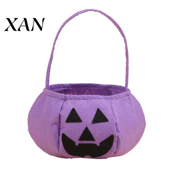 Candy Bucket Halloween Pumpkin Bag for Kids, Reusable Non-Woven Trick or Treat Bucket, Portable Storage Face Snack Holder Basket with Handle