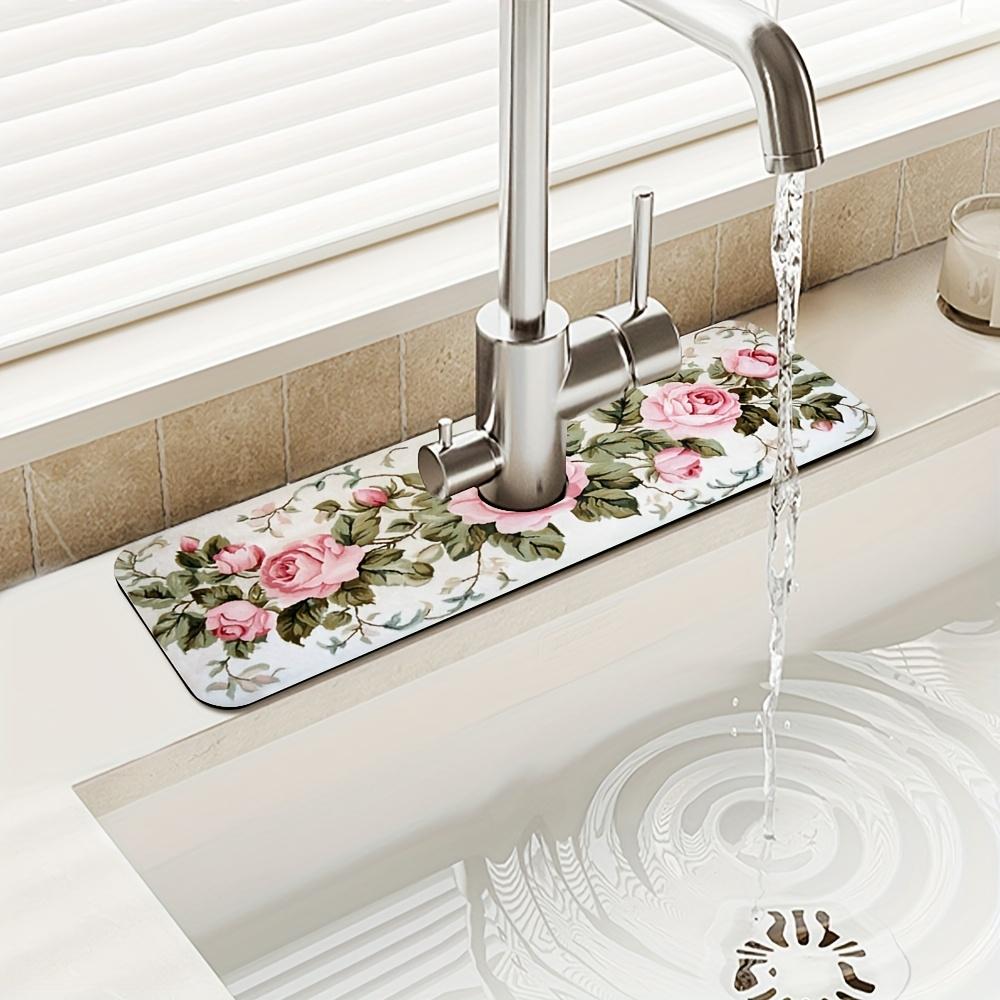 Beautiful Rose Sink Splash-Proof Faucet Mat Kitchen Water-Absorbing Table Mat Countertop Waterproof Protective Mat Bathroom Mat