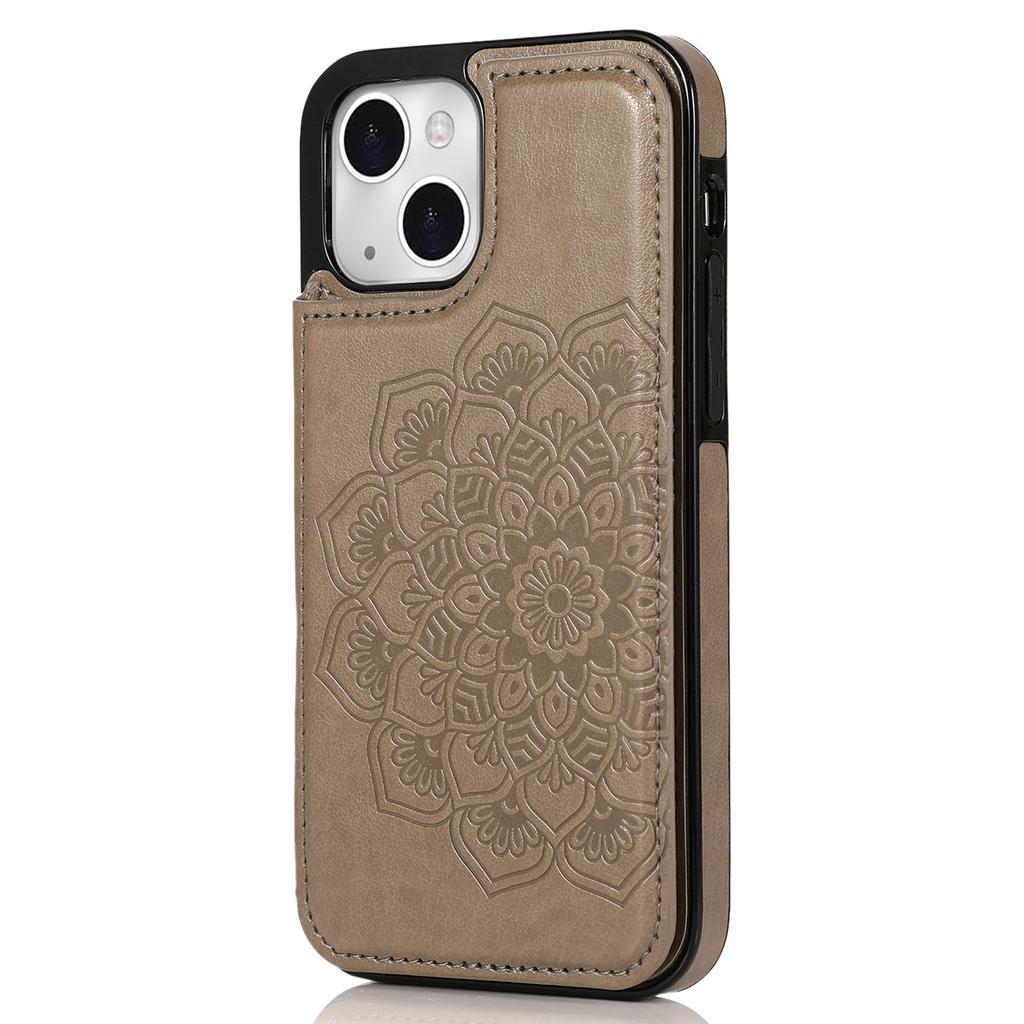 For iPhone 14 Case Imprinted Mandala Flower Kickstand PU Leather+TPU Phone Cover
