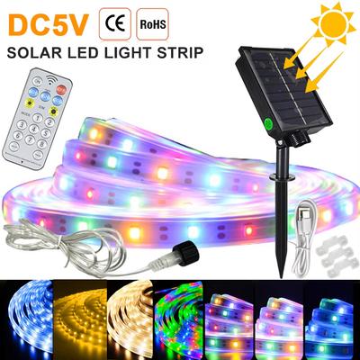 5V Solar LED Light Strip High Density Waterproof Flexible Ribbon Lamp Colorful Warm White 320LEDs/M 3M 5M 10M 20M Garden Decor
