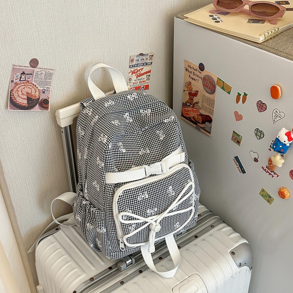 Schoolbag Plaid Bow Student School Bag High Value Mori School Bag Versatile Travel Backpack Leisure Commuter Backpack