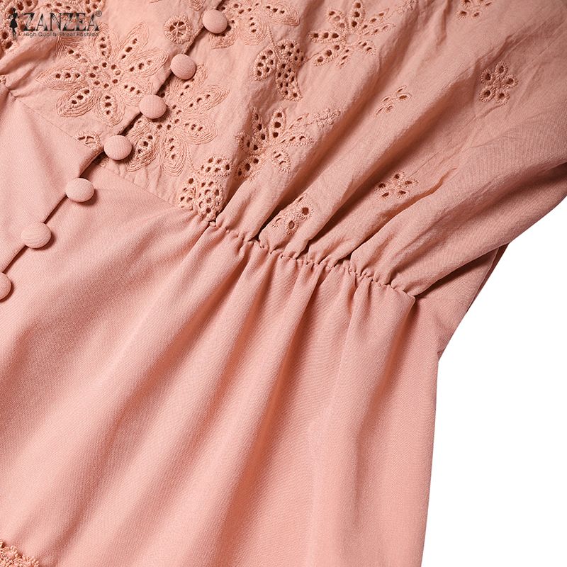 ZANZEA Lässiges Damen-Kleid mit Umlegekragen und langen Ärmeln