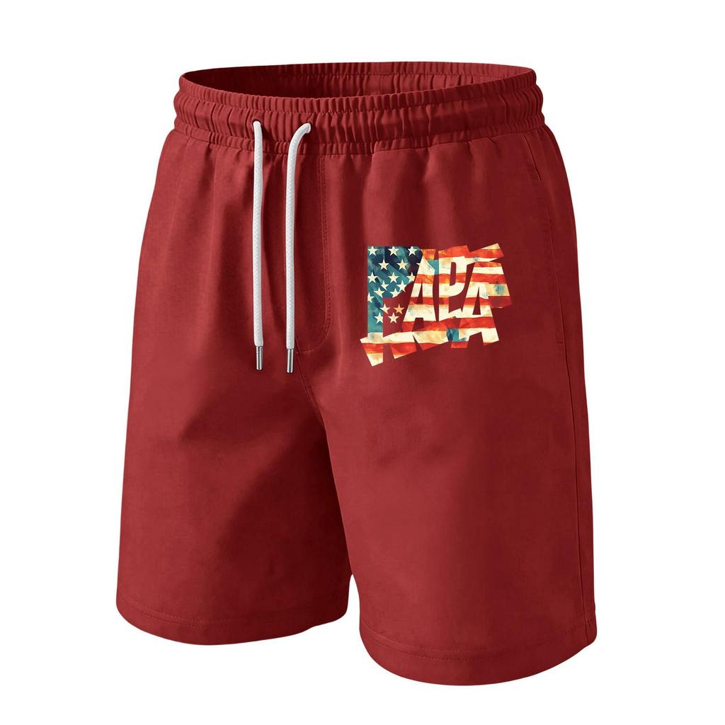Men's Casual Drawstring Waist Shorts with Flag Print Lightweight Comfortable Fit Suitable for Daily Wear and Outdoor Activities