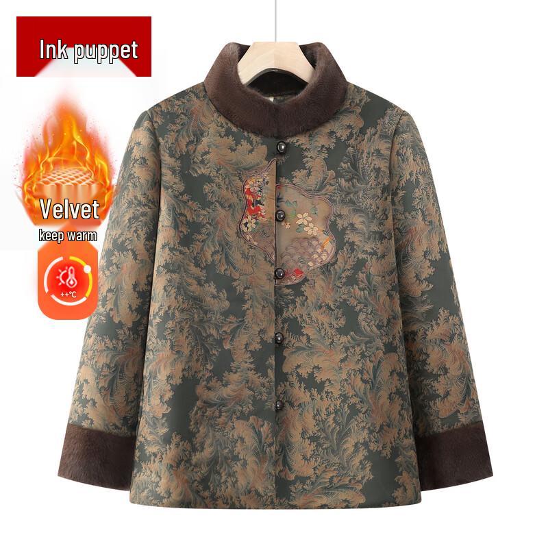 Women s Mid-Aged Stylish Fleece-Lined Padded Jacket 5XL