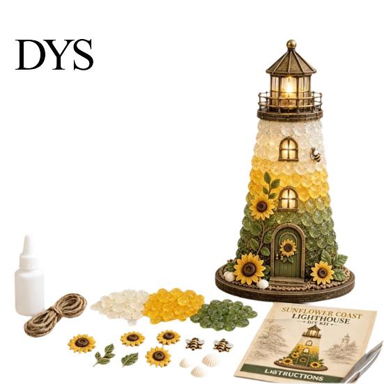 Coastal Inspired Ornaments Sea Glass Lighthouse DIY Kit, 3D Light Up Fragment Art Supplies Craft Lighted Ornament for Adults, Home Table Decoration