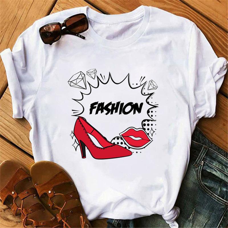 Summer High Heels Simple Women's Casual Cute Plus Size Pure Cotton Short Sleeved T-Shirts Women’s