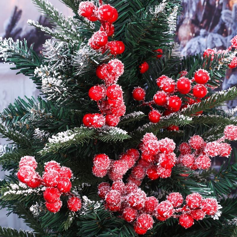 Christmas Snowflake Red Berries Red Fruit Simulation Berry Branches 12 Heads Holly Berry Stems DIY Wreath Xmas Tree Decorations