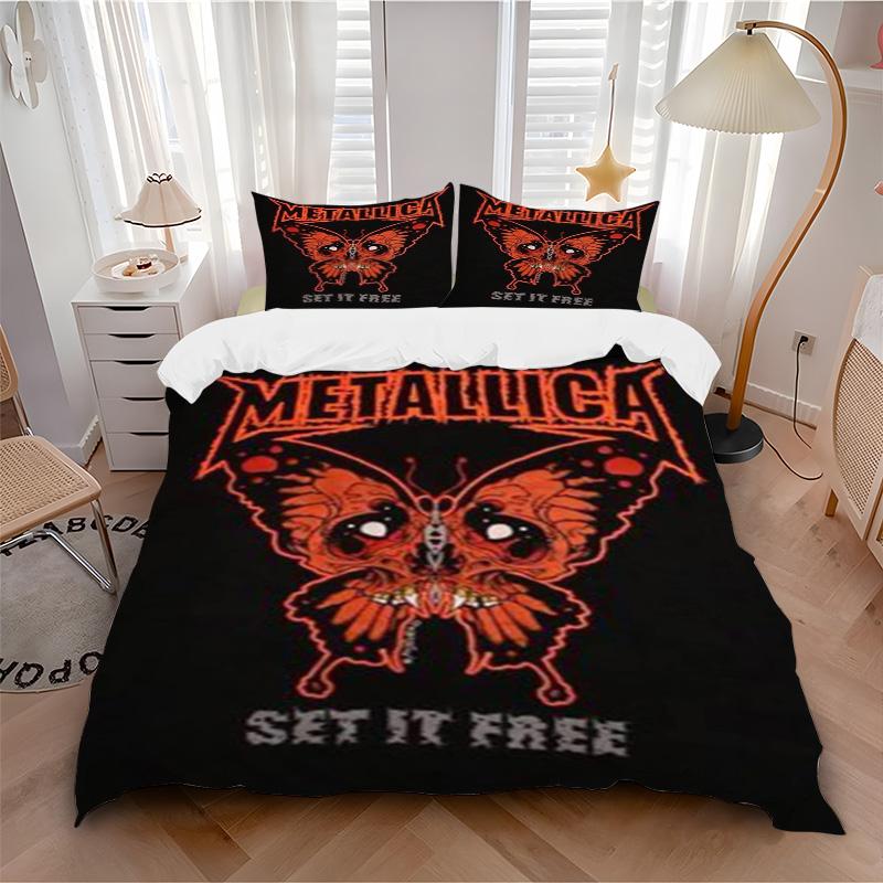 Metallica Butterfly Bedding 3 Piece Set HD Print Duvet Cover Pillowcases for Teens Adult Bedroom Decoration Christmas Gift