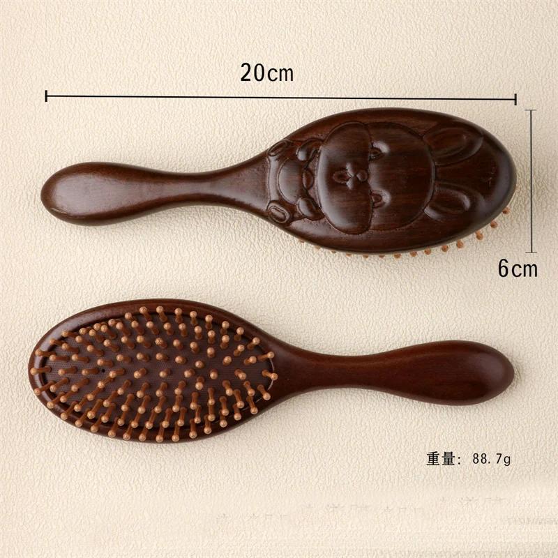 BEPAN Hand-Carved Sandalwood Air Cushion Comb with Bamboo Bristles Cat-Shaped Wooden Hair Styling Comb Oval Scalp Massage Brush Comb